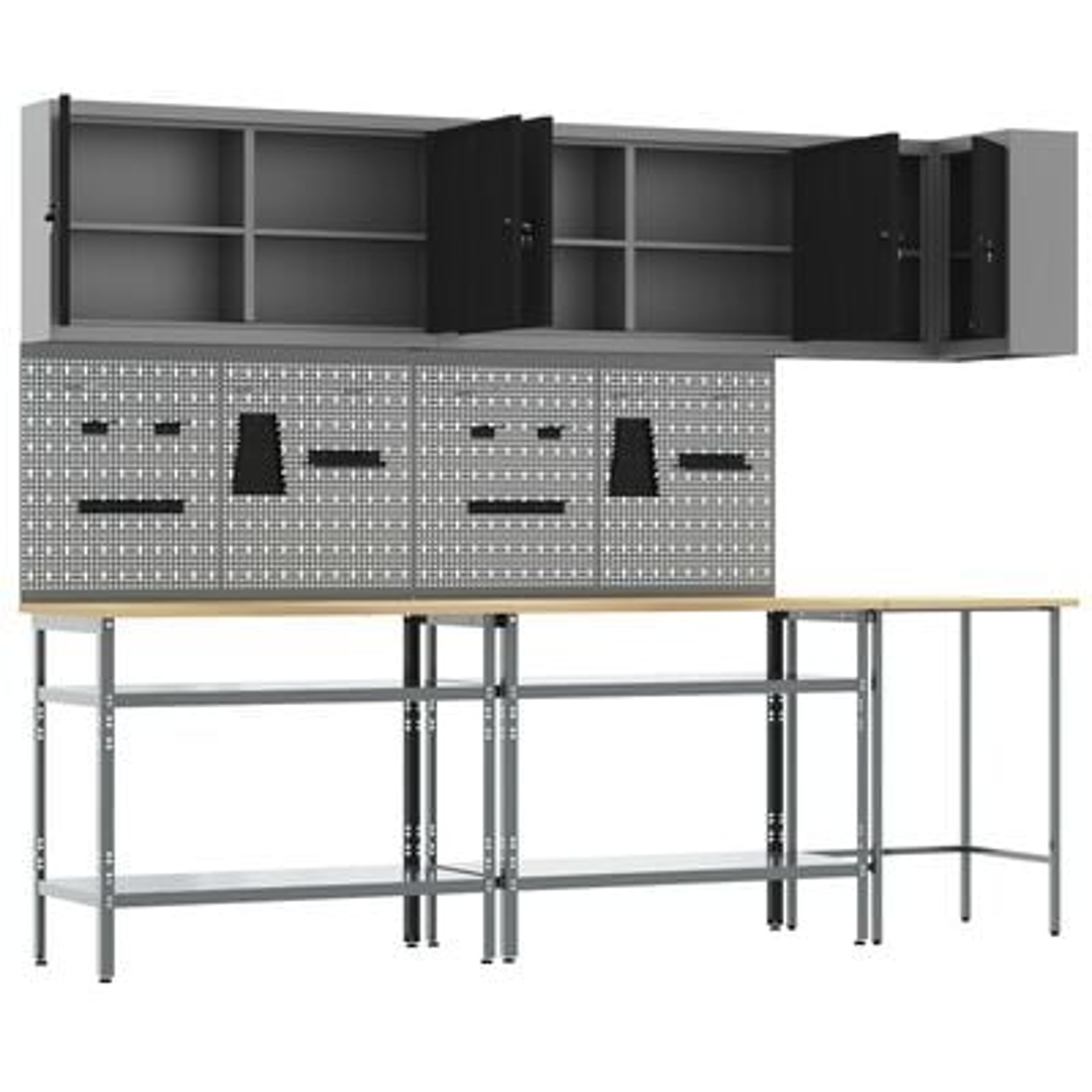 vidaXL Set masă depozitare de unelte, 10 piese, negru, lemn și metal vidaXL Set masă depozitare de unelte, 10 piese, negru, lemn și metal