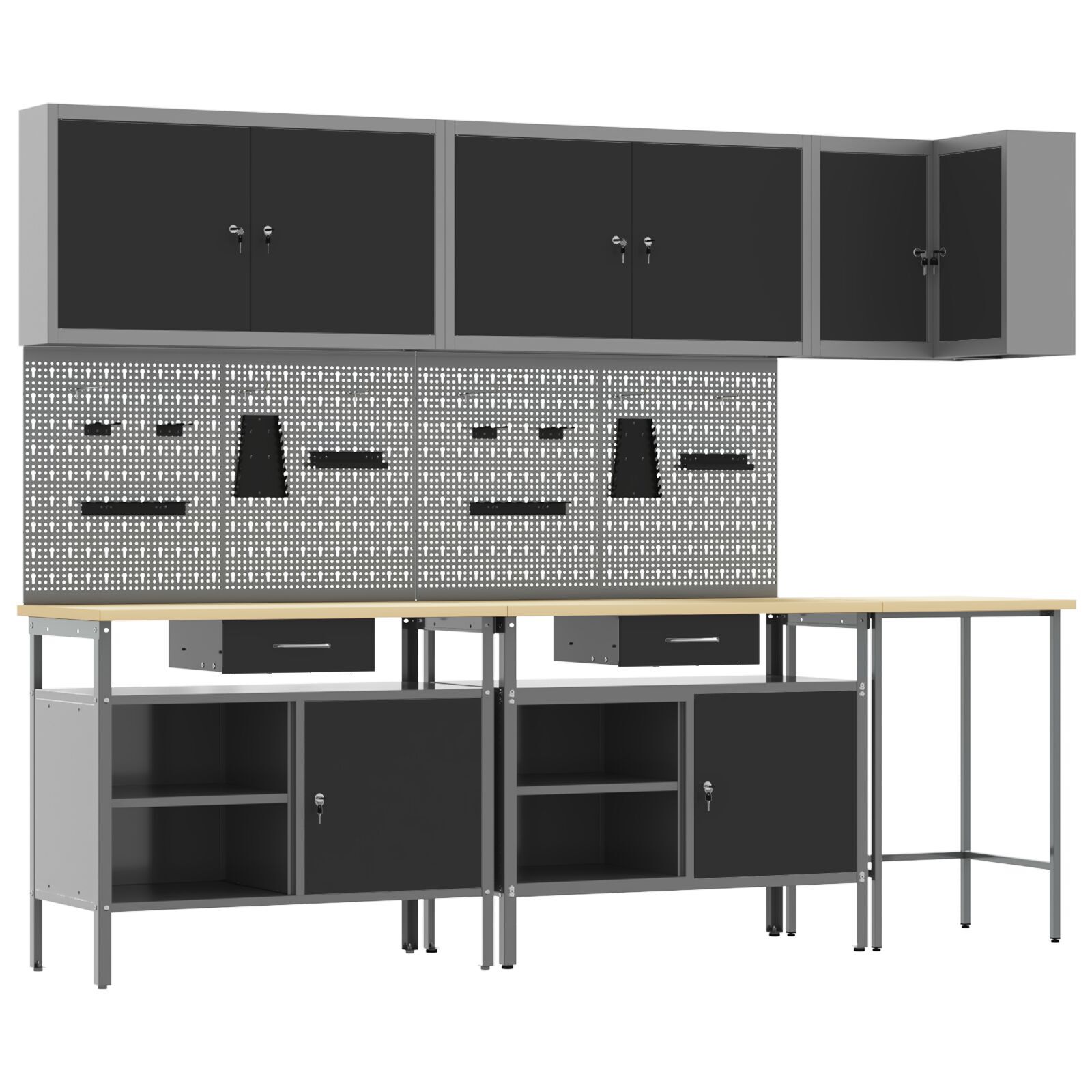 vidaXL Set masă depozitare de unelte, 10 piese, negru, lemn și metal vidaXL Set masă depozitare de unelte, 10 piese, negru, lemn și metal