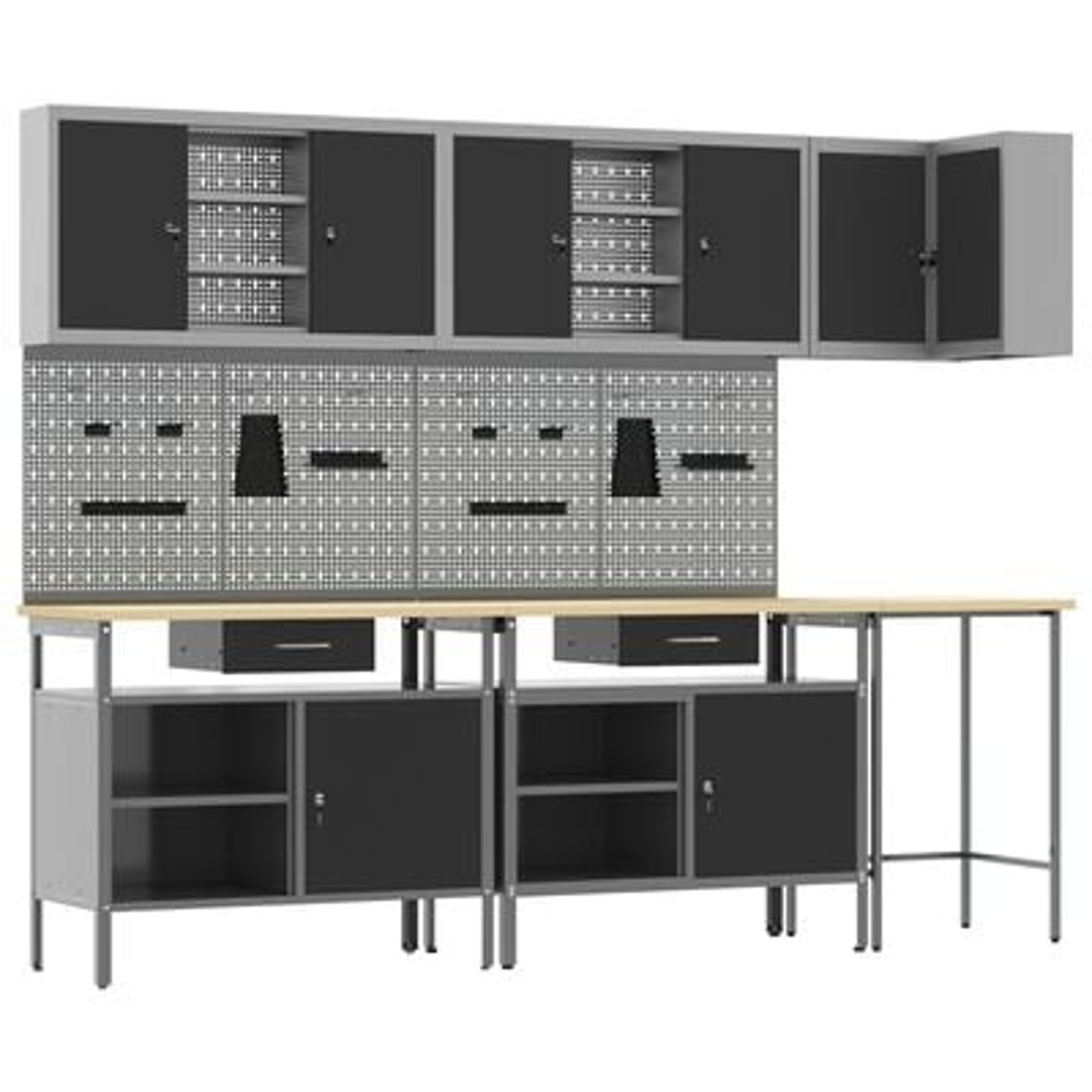 vidaXL Set masă depozitare de unelte, 10 piese, negru, lemn și metal