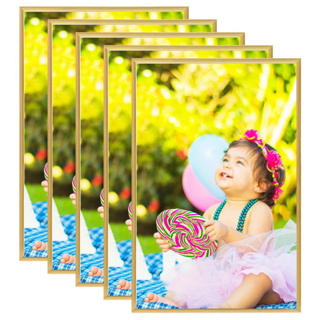 vidaXL Rame foto colaj pentru perete, 5 buc., auriu, 70x90 cm, MDF vidaXL Rame foto colaj pentru perete, 5 buc., auriu, 70x90 cm, MDF