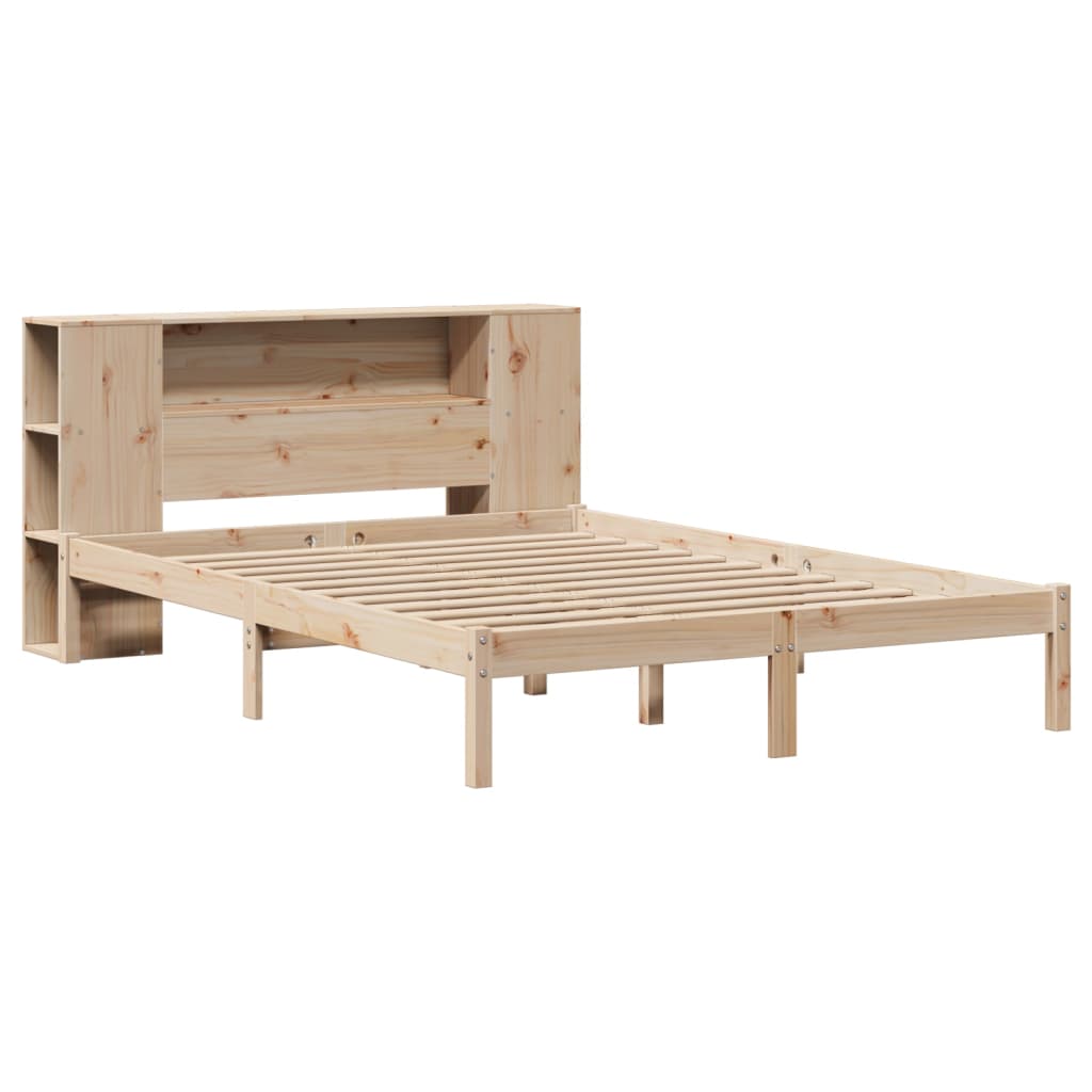 vidaXL Pat cu bibliotecă fără saltea, 120x190 cm, lemn masiv de pin vidaXL Pat cu bibliotecă fără saltea, 120x190 cm, lemn masiv de pin