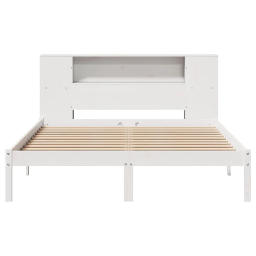 vidaXL Pat cu bibliotecă fără saltea, alb, 140x190 cm, lemn masiv pin vidaXL Pat cu bibliotecă fără saltea, alb, 140x190 cm, lemn masiv pin