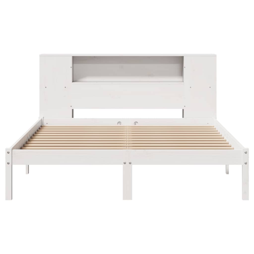 vidaXL Pat cu bibliotecă fără saltea, alb, 140x200 cm, lemn masiv pin vidaXL Pat cu bibliotecă fără saltea, alb, 140x200 cm, lemn masiv pin
