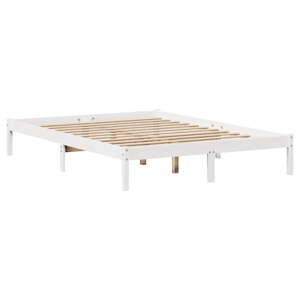 vidaXL Pat cu bibliotecă fără saltea, alb, 140x200 cm, lemn masiv pin vidaXL Pat cu bibliotecă fără saltea, alb, 140x200 cm, lemn masiv pin