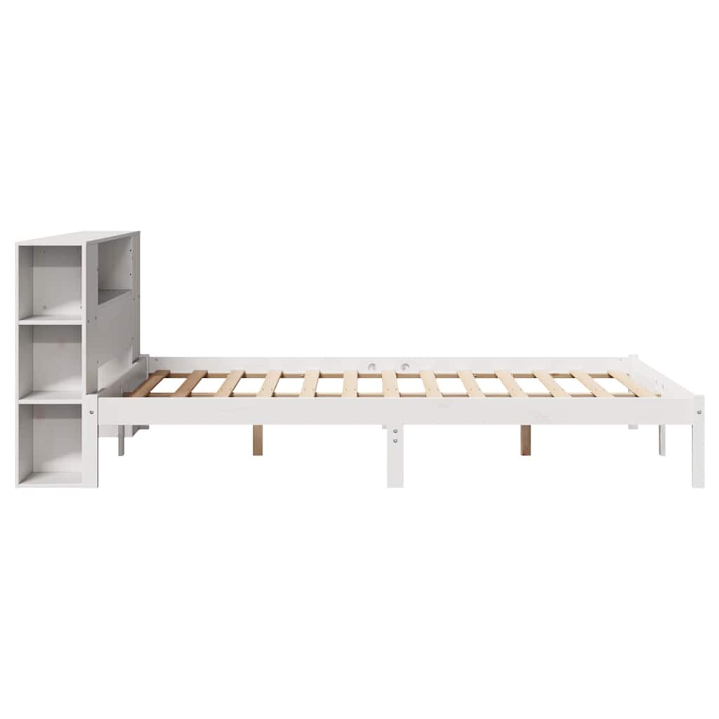 vidaXL Pat cu bibliotecă fără saltea, alb, 140x200 cm, lemn masiv pin vidaXL Pat cu bibliotecă fără saltea, alb, 140x200 cm, lemn masiv pin