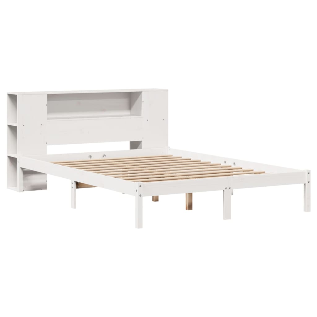 vidaXL Pat cu bibliotecă fără saltea, alb, 150x200 cm, lemn masiv pin vidaXL Pat cu bibliotecă fără saltea, alb, 150x200 cm, lemn masiv pin