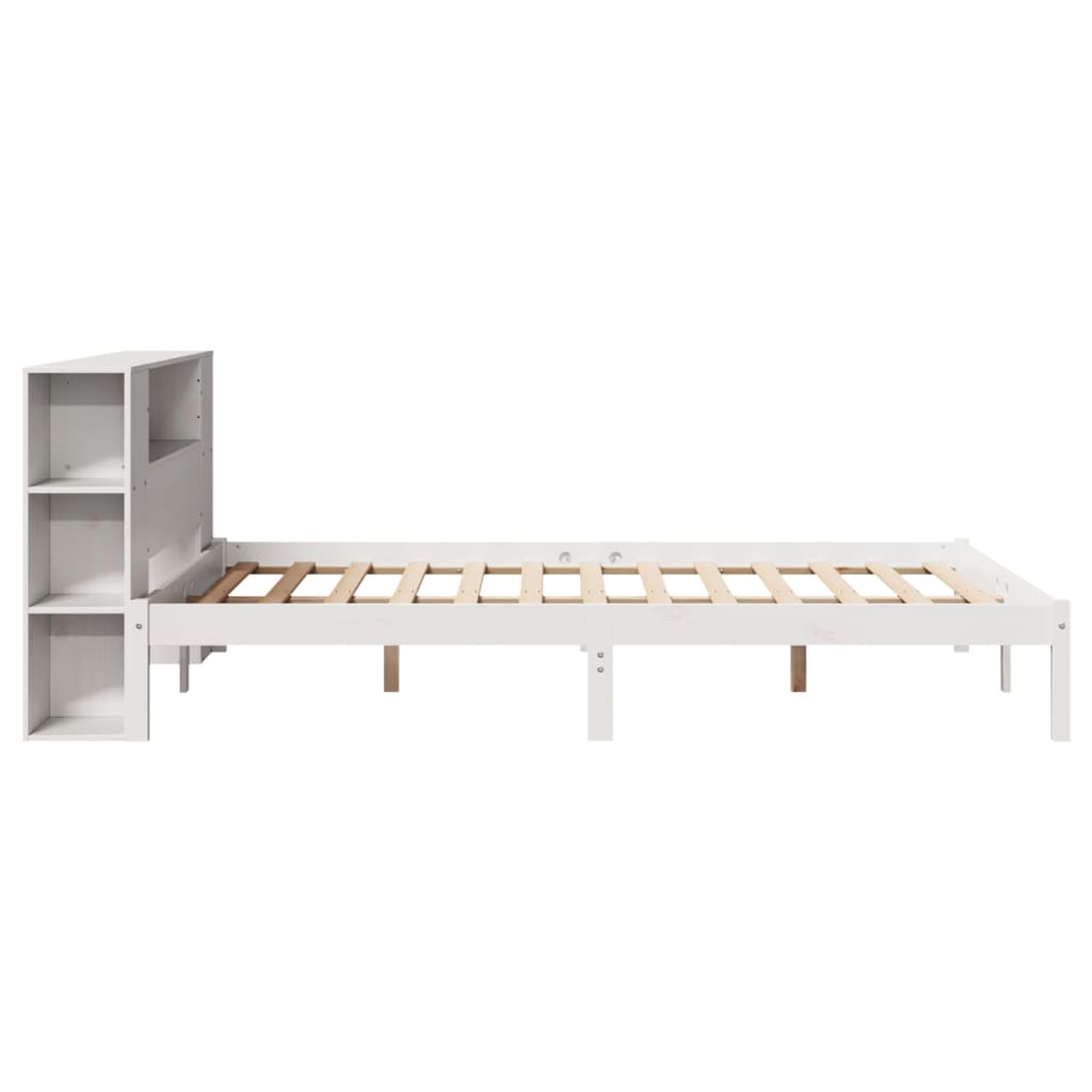 vidaXL Pat cu bibliotecă fără saltea, alb, 150x200 cm, lemn masiv pin vidaXL Pat cu bibliotecă fără saltea, alb, 150x200 cm, lemn masiv pin