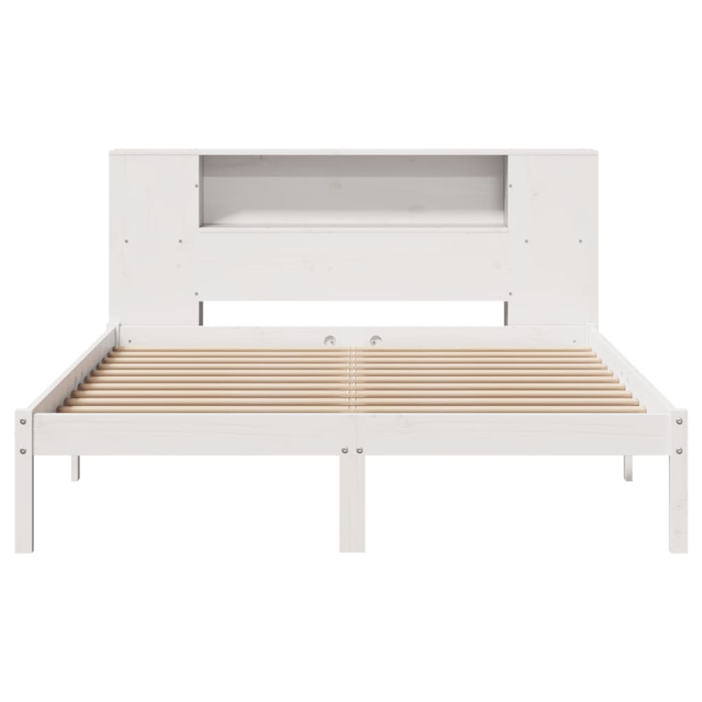 vidaXL Pat cu bibliotecă fără saltea, alb, 160x200 cm, lemn masiv pin vidaXL Pat cu bibliotecă fără saltea, alb, 160x200 cm, lemn masiv pin
