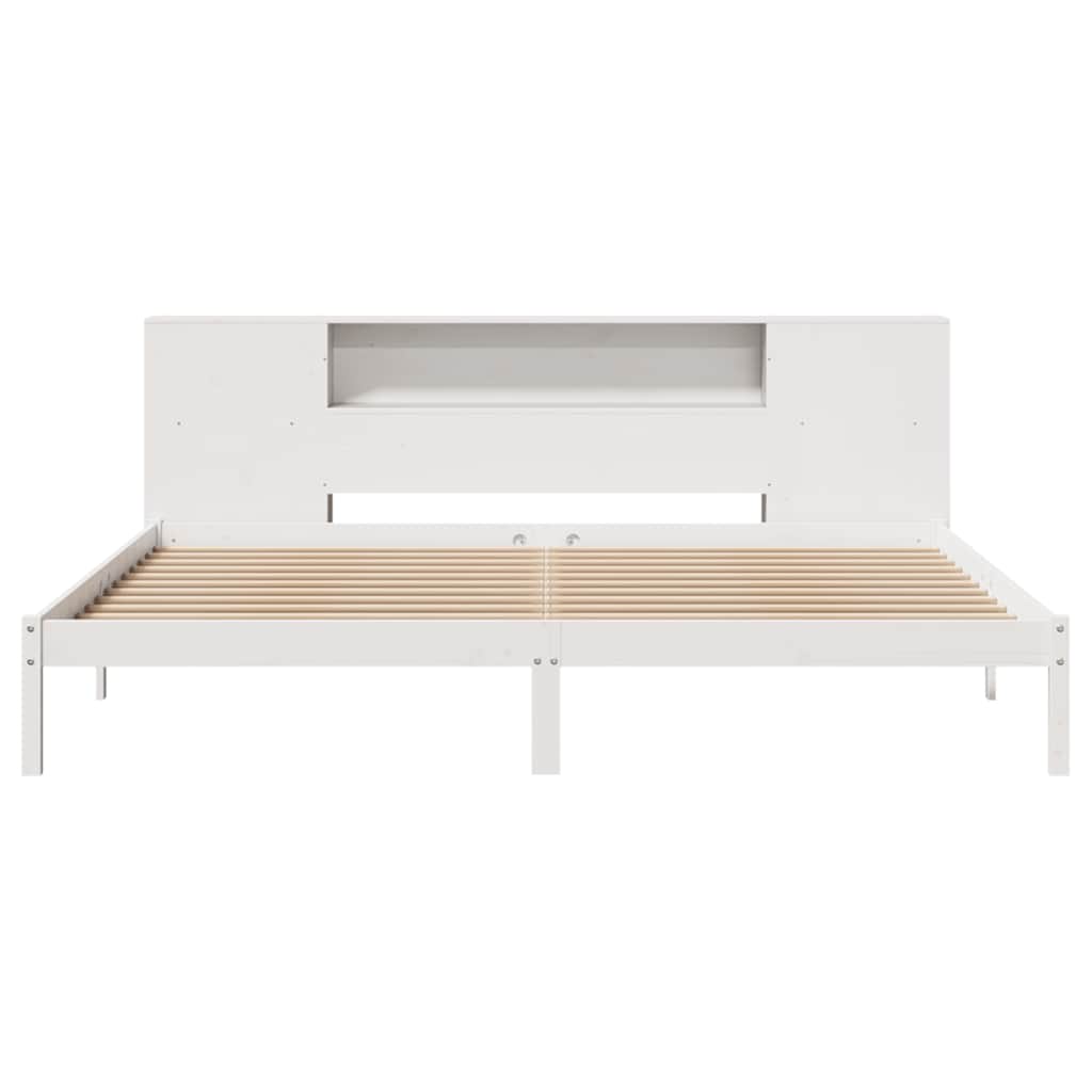 vidaXL Pat cu bibliotecă fără saltea, alb, 200x200 cm, lemn masiv pin