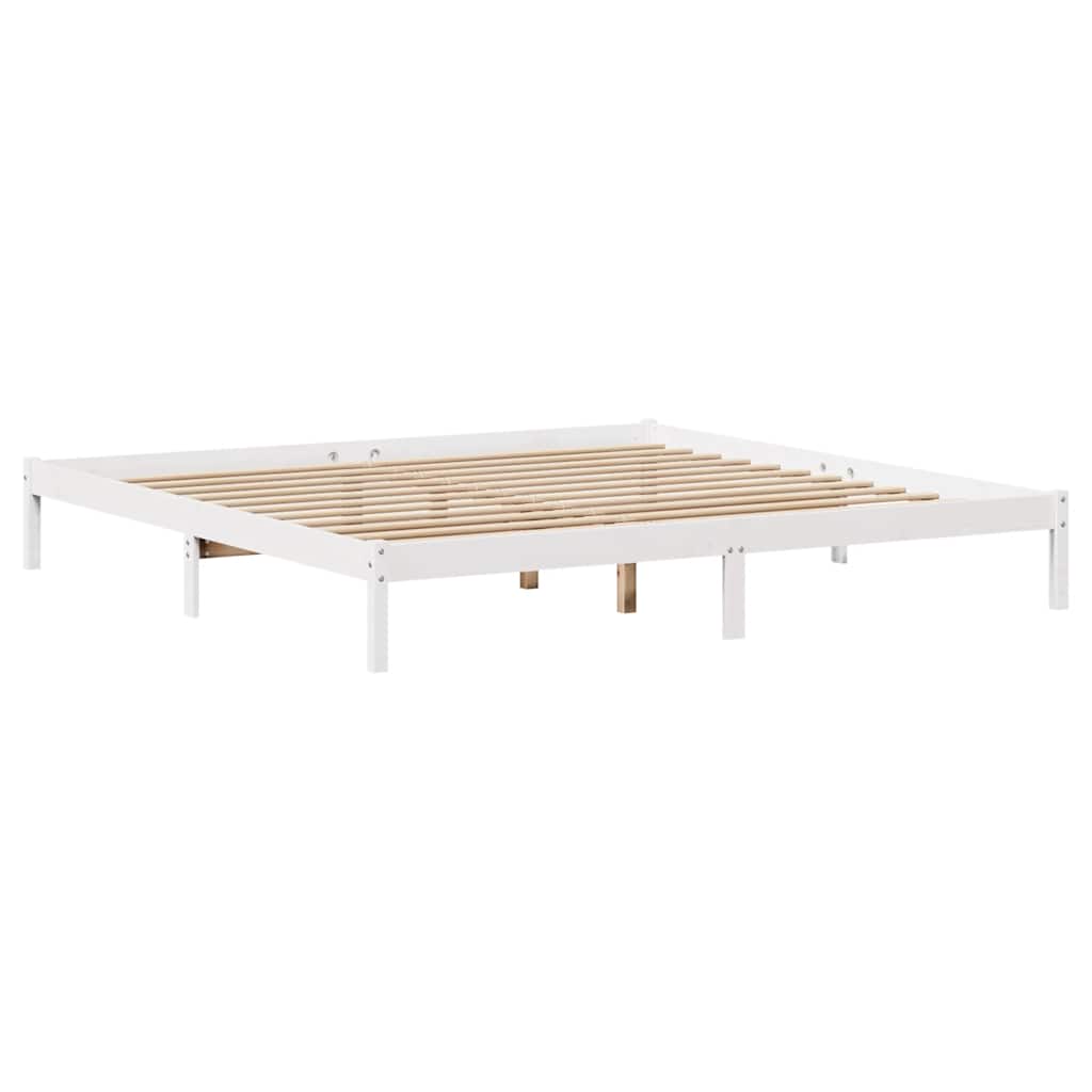 vidaXL Pat cu bibliotecă fără saltea, alb, 200x200 cm, lemn masiv pin