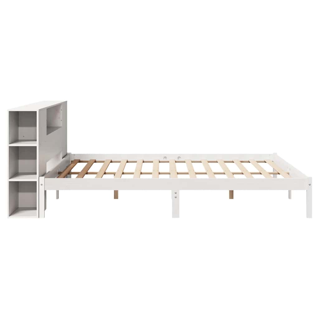 vidaXL Pat cu bibliotecă fără saltea, alb, 200x200 cm, lemn masiv pin