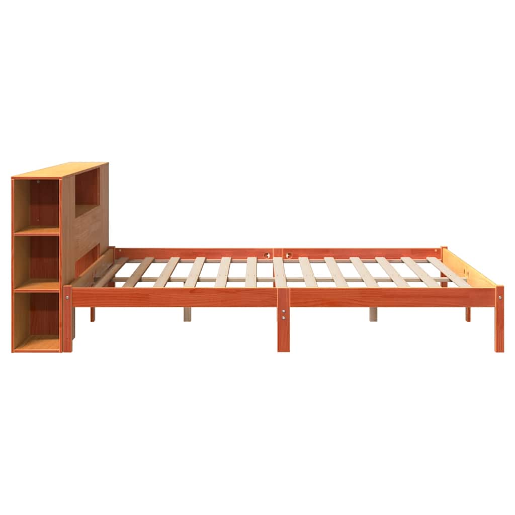 vidaXL Pat cu bibliotecă fără saltea maro 200x200 cm lemn masiv de pin