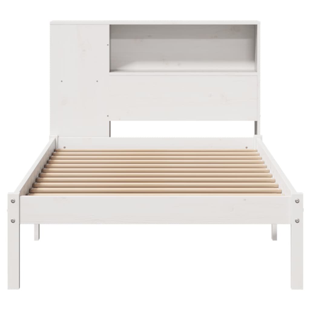 vidaXL Pat cu bibliotecă fără saltea, alb, 75x190 cm, lemn masiv pin vidaXL Pat cu bibliotecă fără saltea, alb, 75x190 cm, lemn masiv pin