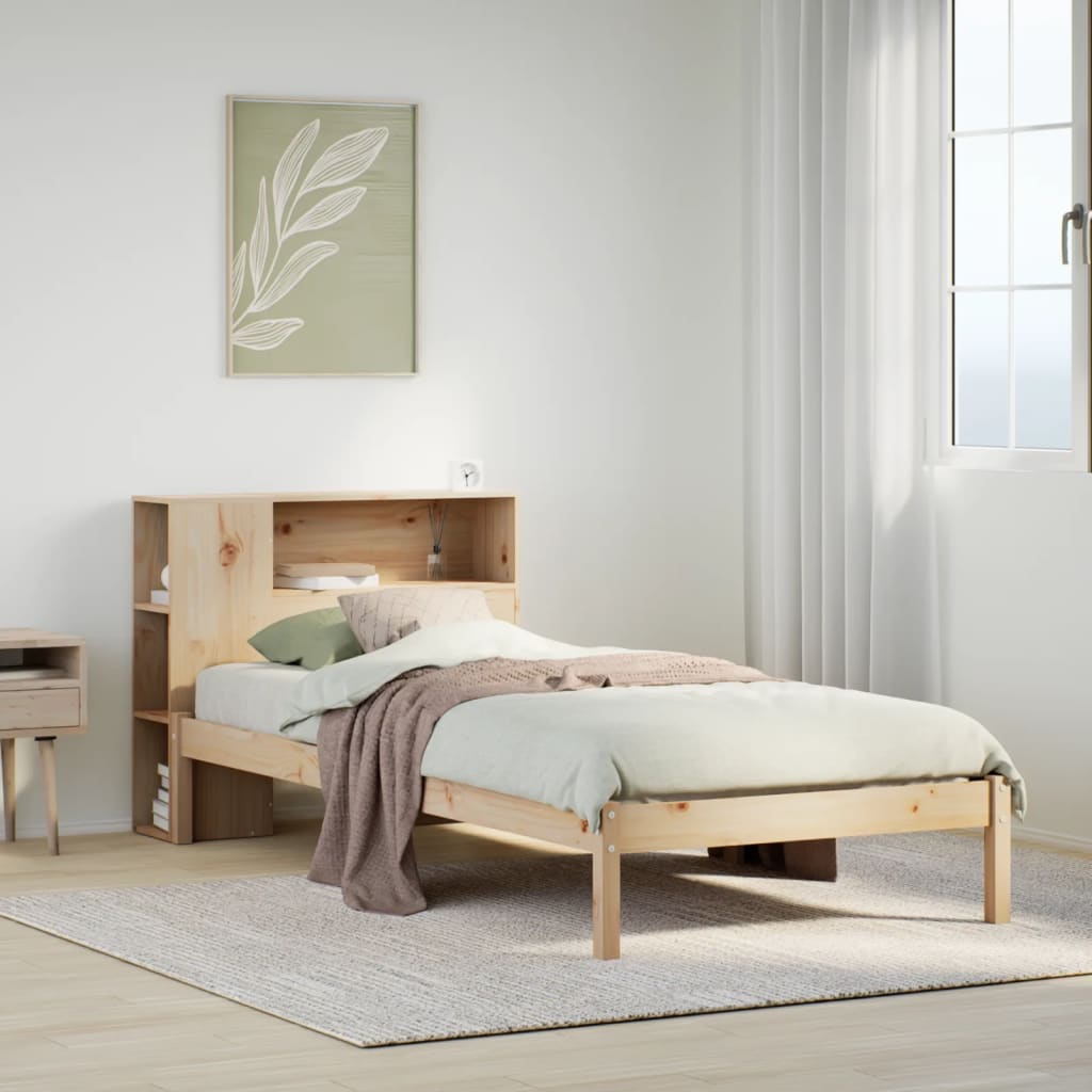vidaXL Pat cu bibliotecă fără saltea, 90x200 cm, lemn masiv pin vidaXL Pat cu bibliotecă fără saltea, 90x200 cm, lemn masiv pin