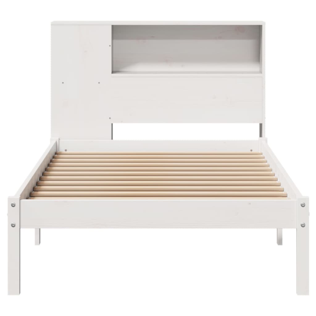 vidaXL Pat cu bibliotecă fără saltea, alb, 100x200 cm, lemn masiv pin vidaXL Pat cu bibliotecă fără saltea, alb, 100x200 cm, lemn masiv pin