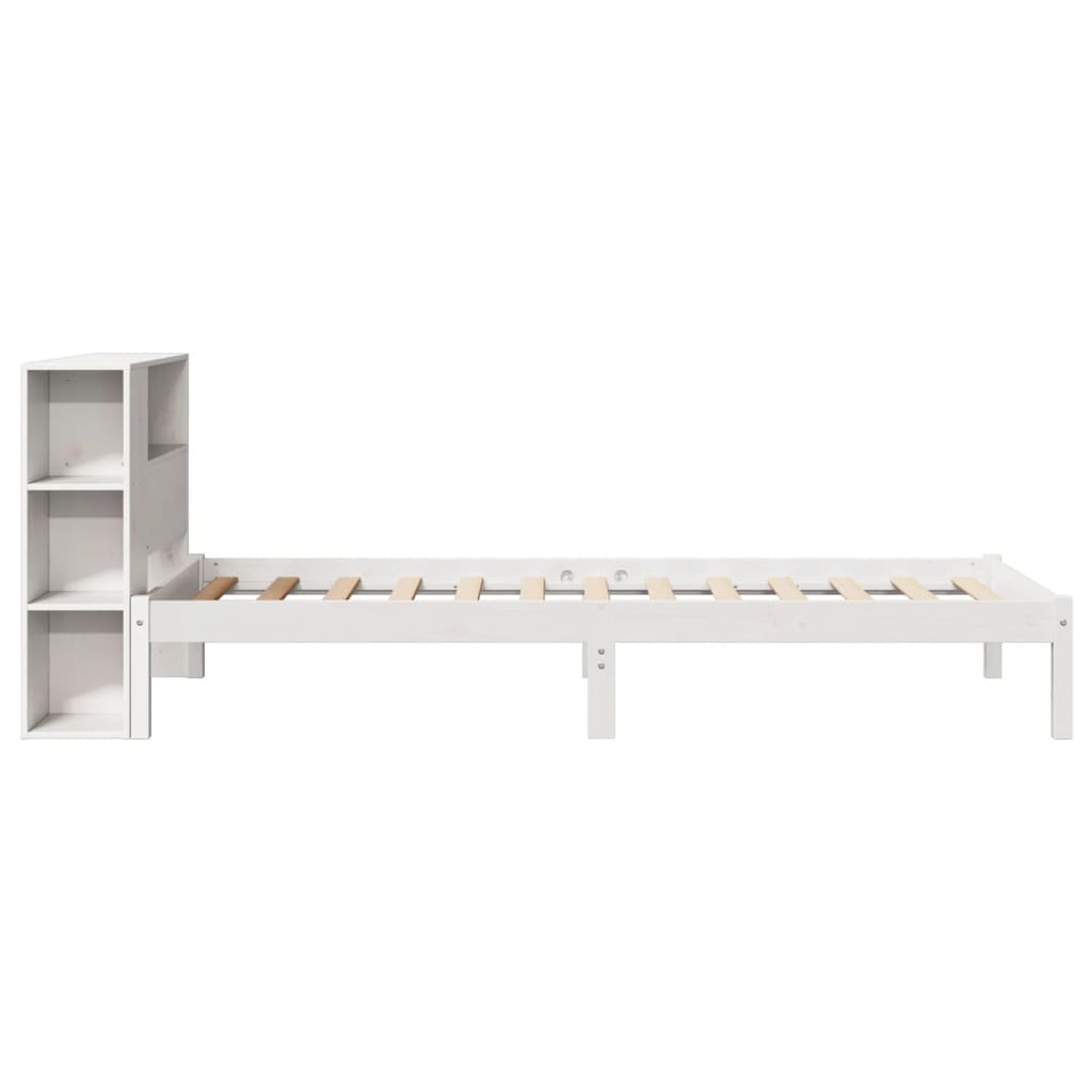 vidaXL Pat cu bibliotecă fără saltea, alb, 100x200 cm, lemn masiv pin vidaXL Pat cu bibliotecă fără saltea, alb, 100x200 cm, lemn masiv pin