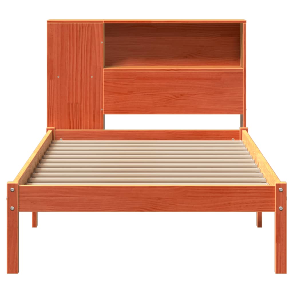 vidaXL Pat cu bibliotecă fără saltea, maro, 100x200 cm, lemn masiv pin vidaXL Pat cu bibliotecă fără saltea, maro, 100x200 cm, lemn masiv pin
