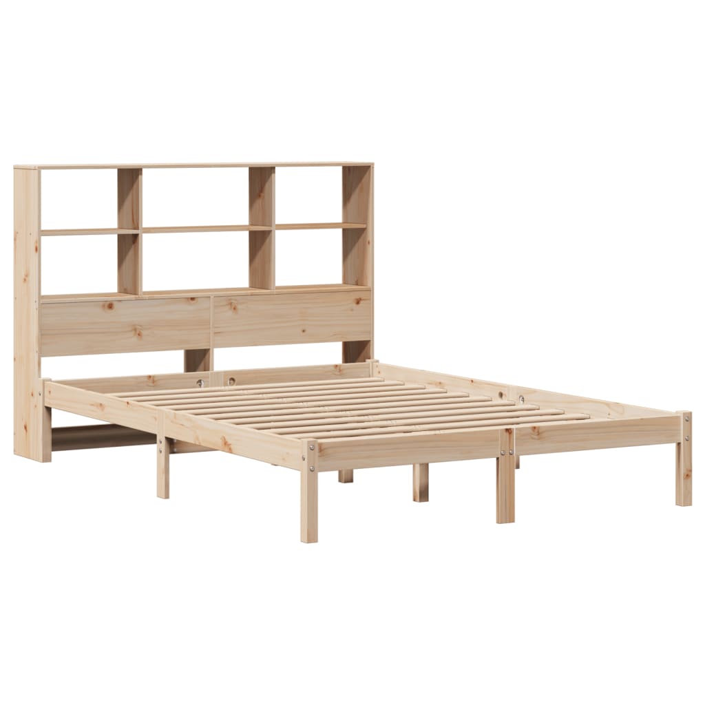 vidaXL Pat cu bibliotecă fără saltea, 140x190 cm, lemn masiv de pin vidaXL Pat cu bibliotecă fără saltea, 140x190 cm, lemn masiv de pin