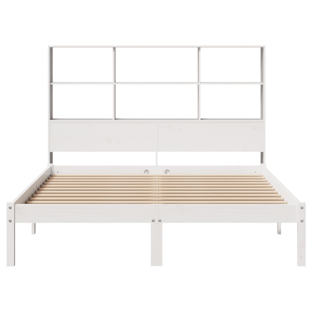 vidaXL Pat cu bibliotecă fără saltea, alb, 140x190 cm, lemn masiv pin