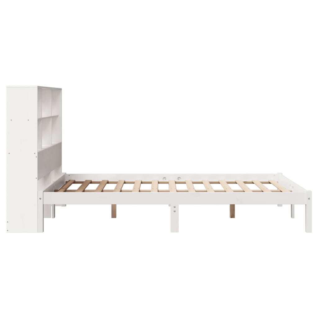 vidaXL Pat cu bibliotecă fără saltea, alb, 140x190 cm, lemn masiv pin