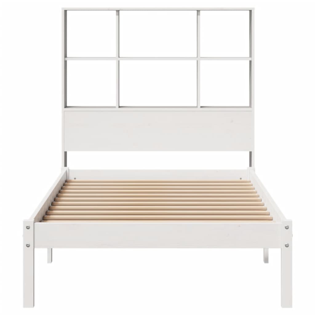 vidaXL Pat cu bibliotecă fără saltea, alb, 90x200 cm, lemn masiv pin vidaXL Pat cu bibliotecă fără saltea, alb, 90x200 cm, lemn masiv pin