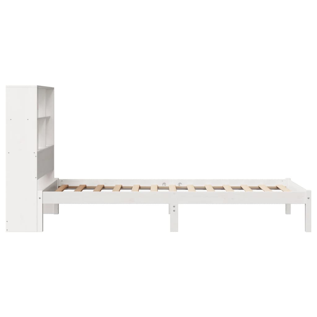 vidaXL Pat cu bibliotecă fără saltea, alb, 90x200 cm, lemn masiv pin vidaXL Pat cu bibliotecă fără saltea, alb, 90x200 cm, lemn masiv pin