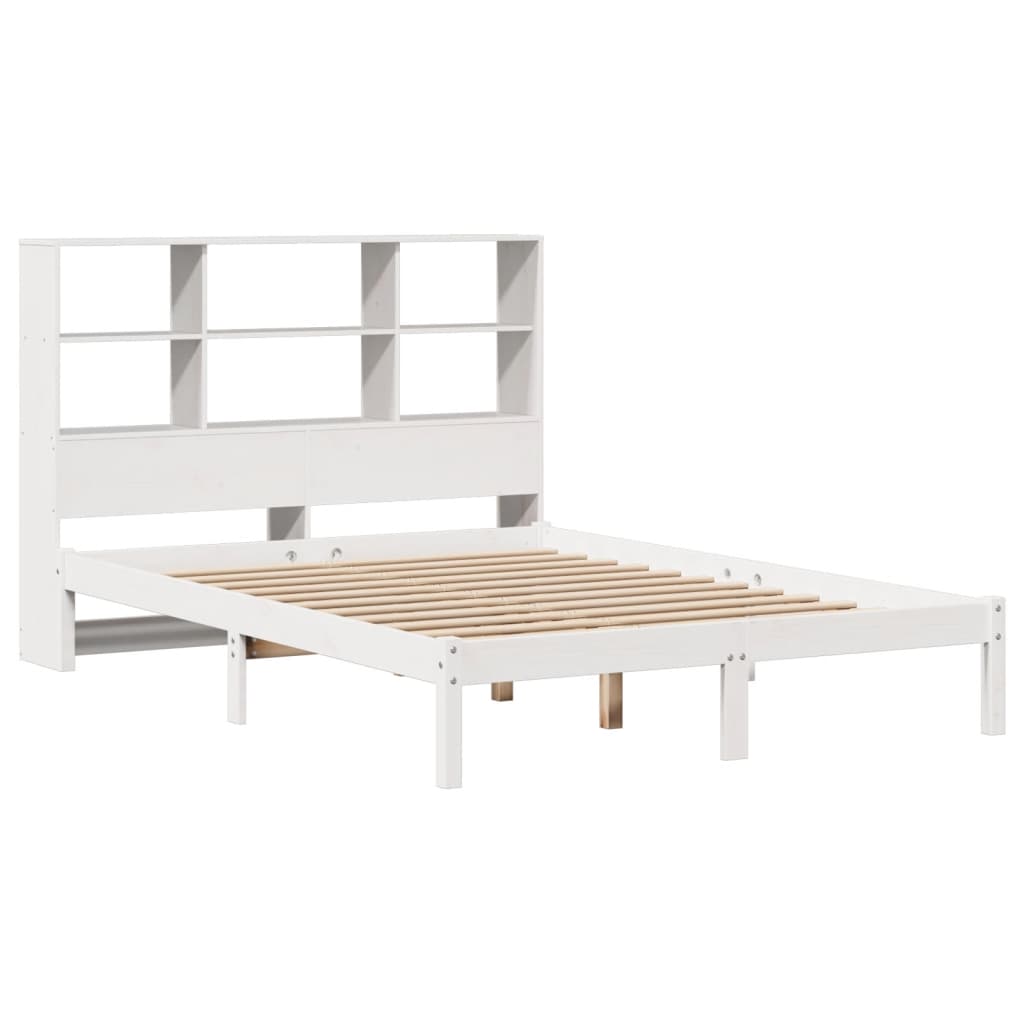 vidaXL Pat cu bibliotecă fără saltea, alb, 160x200 cm, lemn masiv pin