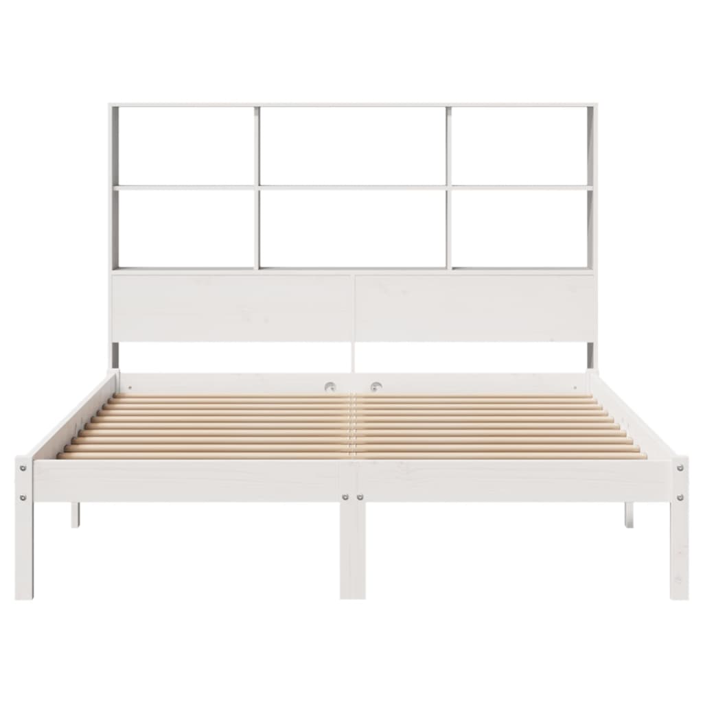 vidaXL Pat cu bibliotecă fără saltea, alb, 160x200 cm, lemn masiv pin