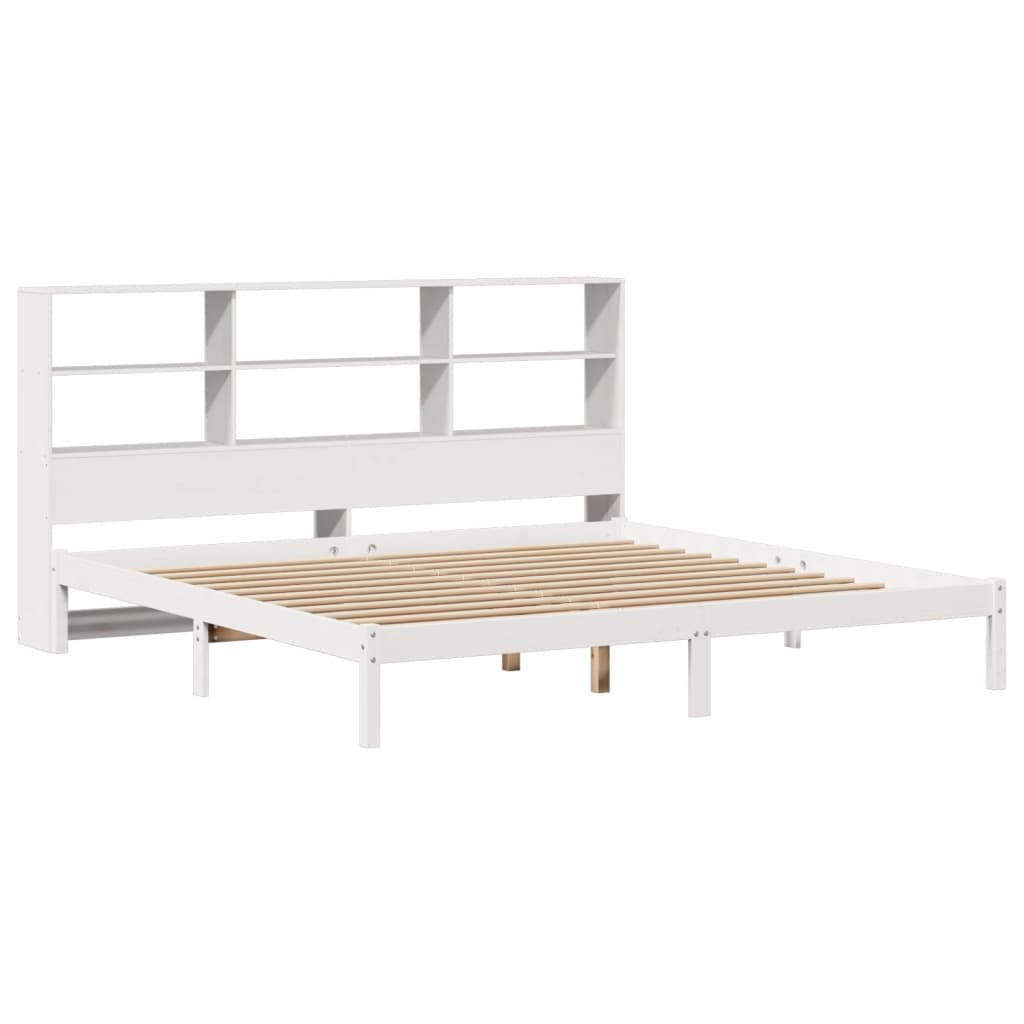 vidaXL Pat cu bibliotecă fără saltea, alb, 200x200 cm, lemn masiv pin vidaXL Pat cu bibliotecă fără saltea, alb, 200x200 cm, lemn masiv pin