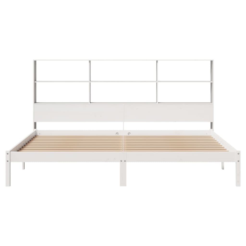 vidaXL Pat cu bibliotecă fără saltea, alb, 200x200 cm, lemn masiv pin vidaXL Pat cu bibliotecă fără saltea, alb, 200x200 cm, lemn masiv pin