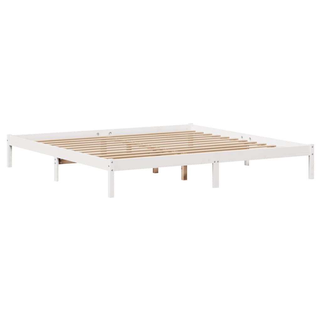 vidaXL Pat cu bibliotecă fără saltea, alb, 200x200 cm, lemn masiv pin vidaXL Pat cu bibliotecă fără saltea, alb, 200x200 cm, lemn masiv pin