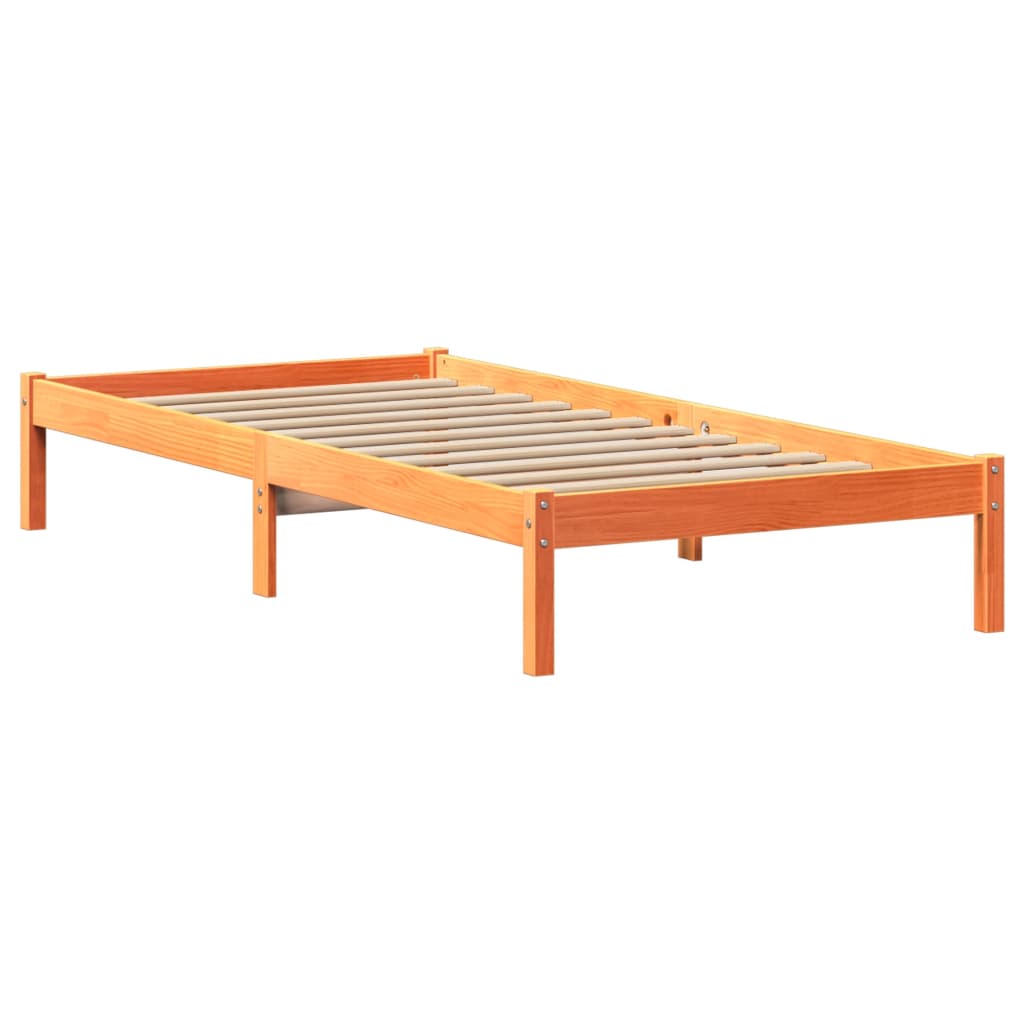 vidaXL Pat cu bibliotecă fără saltea, maro, 90x200 cm, lemn masiv pin vidaXL Pat cu bibliotecă fără saltea, maro, 90x200 cm, lemn masiv pin