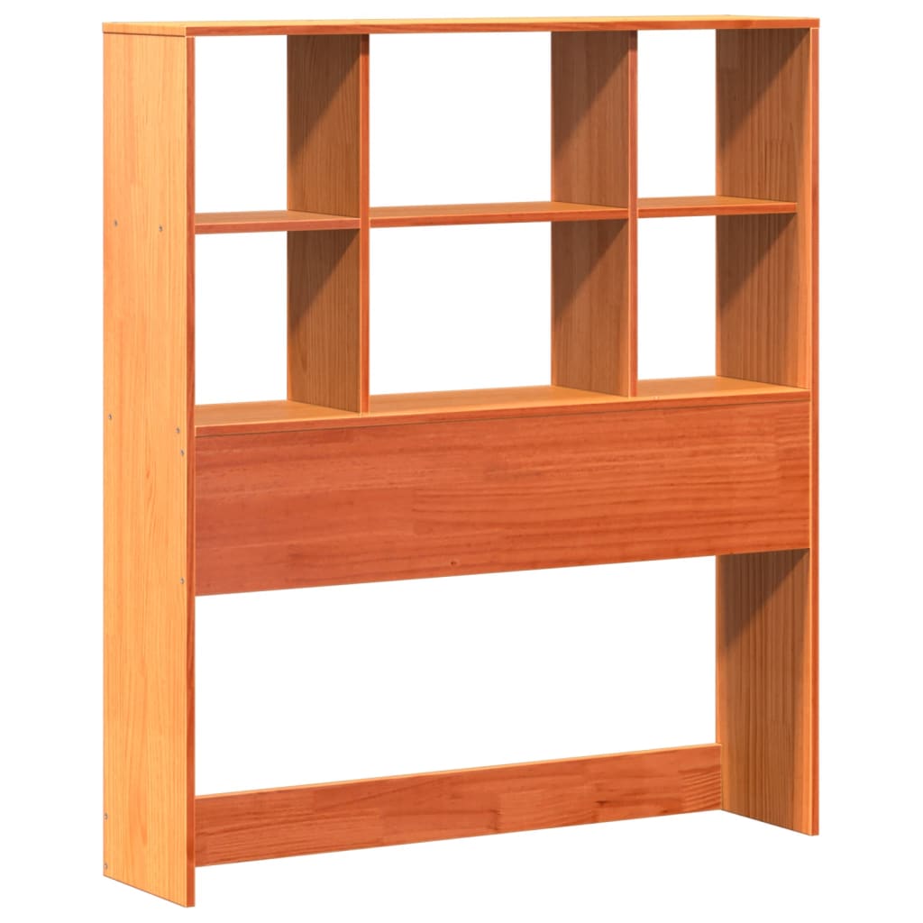vidaXL Pat cu bibliotecă fără saltea, maro, 90x200 cm, lemn masiv pin vidaXL Pat cu bibliotecă fără saltea, maro, 90x200 cm, lemn masiv pin