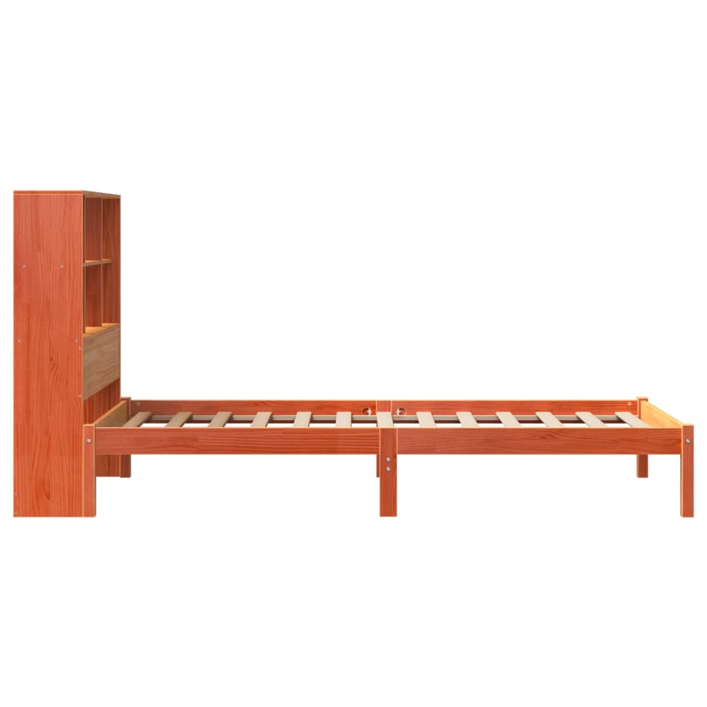 vidaXL Pat cu bibliotecă fără saltea, maro, 90x200 cm, lemn masiv pin vidaXL Pat cu bibliotecă fără saltea, maro, 90x200 cm, lemn masiv pin