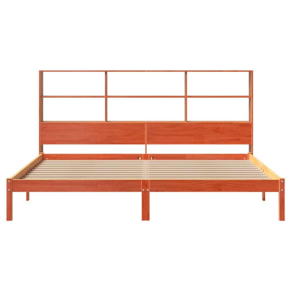 vidaXL Pat cu bibliotecă fără saltea maro 180x200 cm lemn masiv de pin
