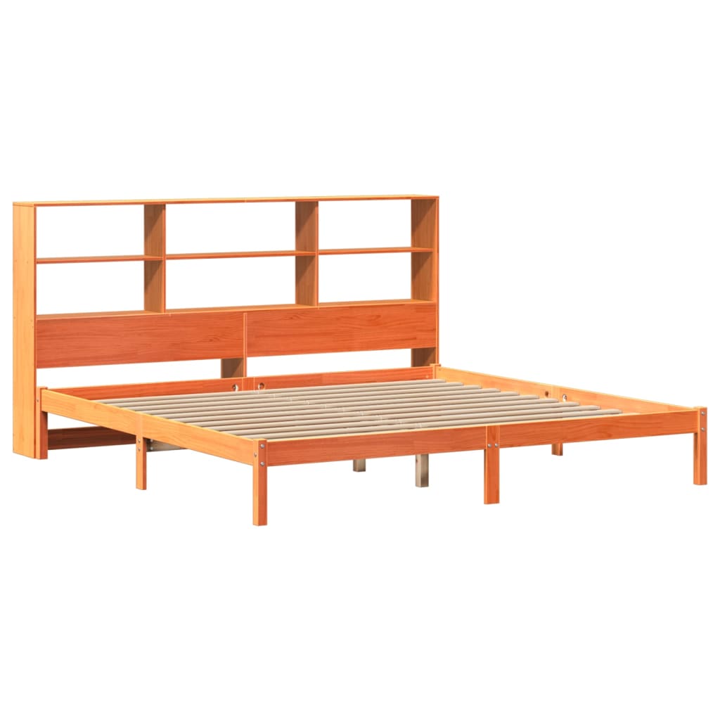 vidaXL Pat cu bibliotecă fără saltea maro 200x200 cm lemn masiv de pin