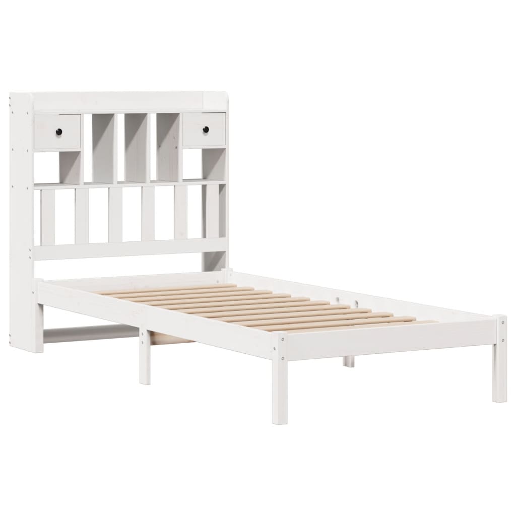 vidaXL Pat cu bibliotecă fără saltea, alb, 75x190 cm, lemn masiv pin