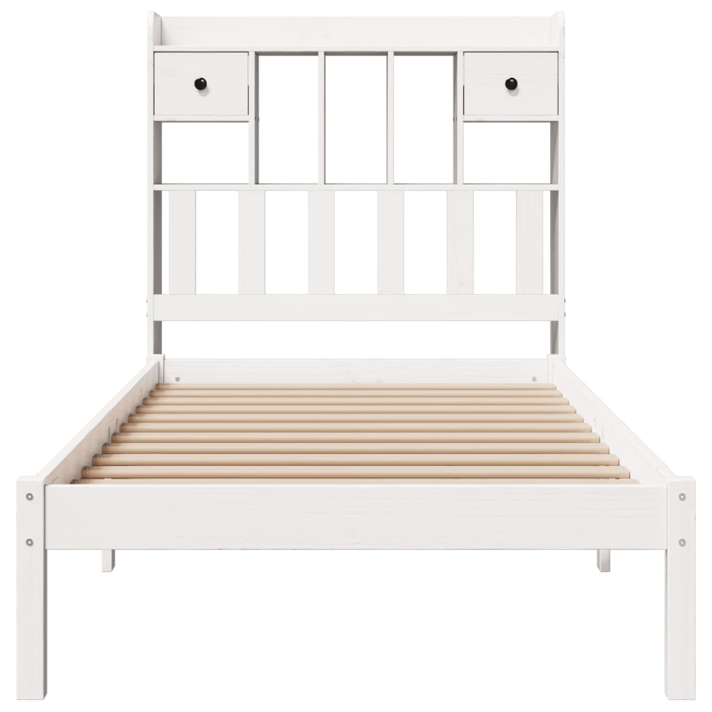 vidaXL Pat cu bibliotecă fără saltea, alb, 75x190 cm, lemn masiv pin