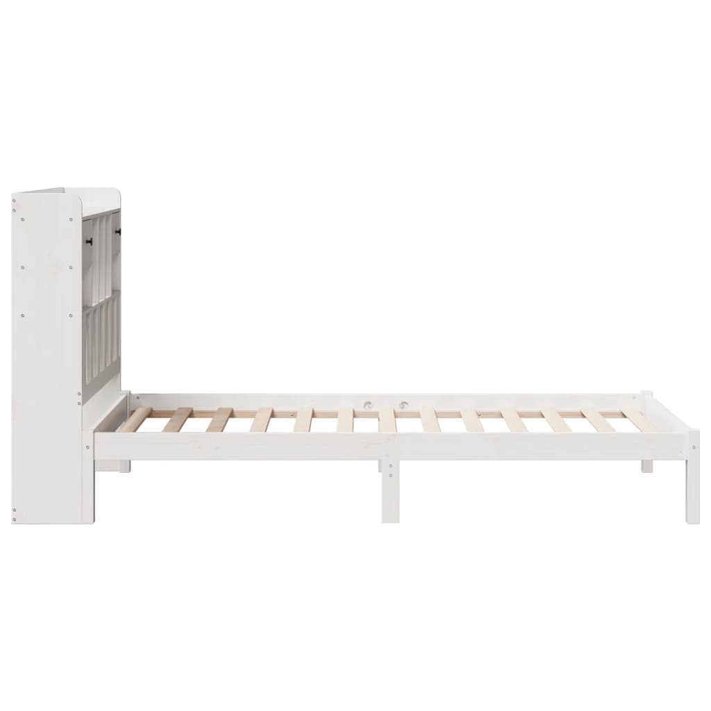 vidaXL Pat cu bibliotecă fără saltea, alb, 75x190 cm, lemn masiv pin