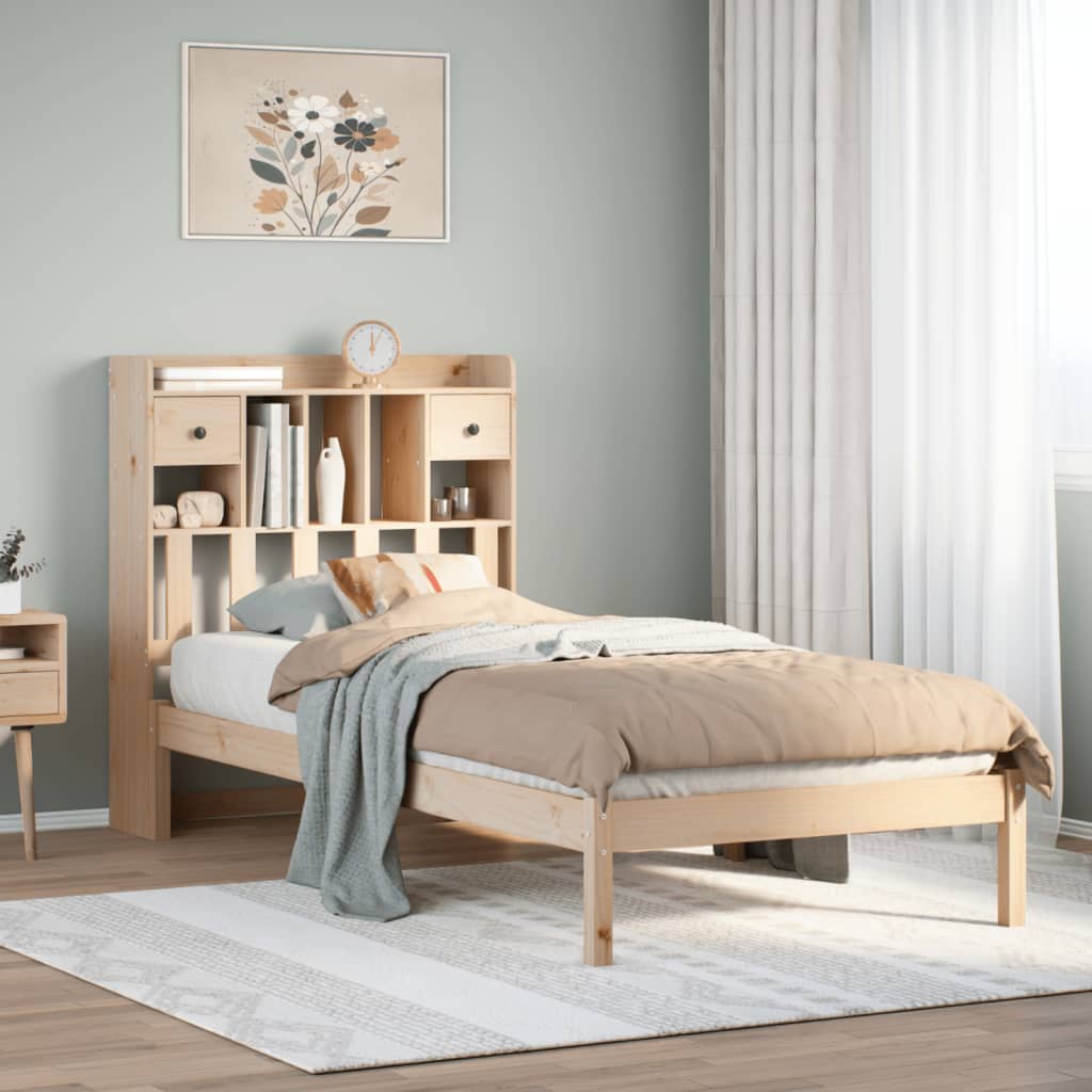vidaXL Pat cu bibliotecă fără saltea, 90x190 cm, lemn masiv de pin vidaXL Pat cu bibliotecă fără saltea, 90x190 cm, lemn masiv de pin