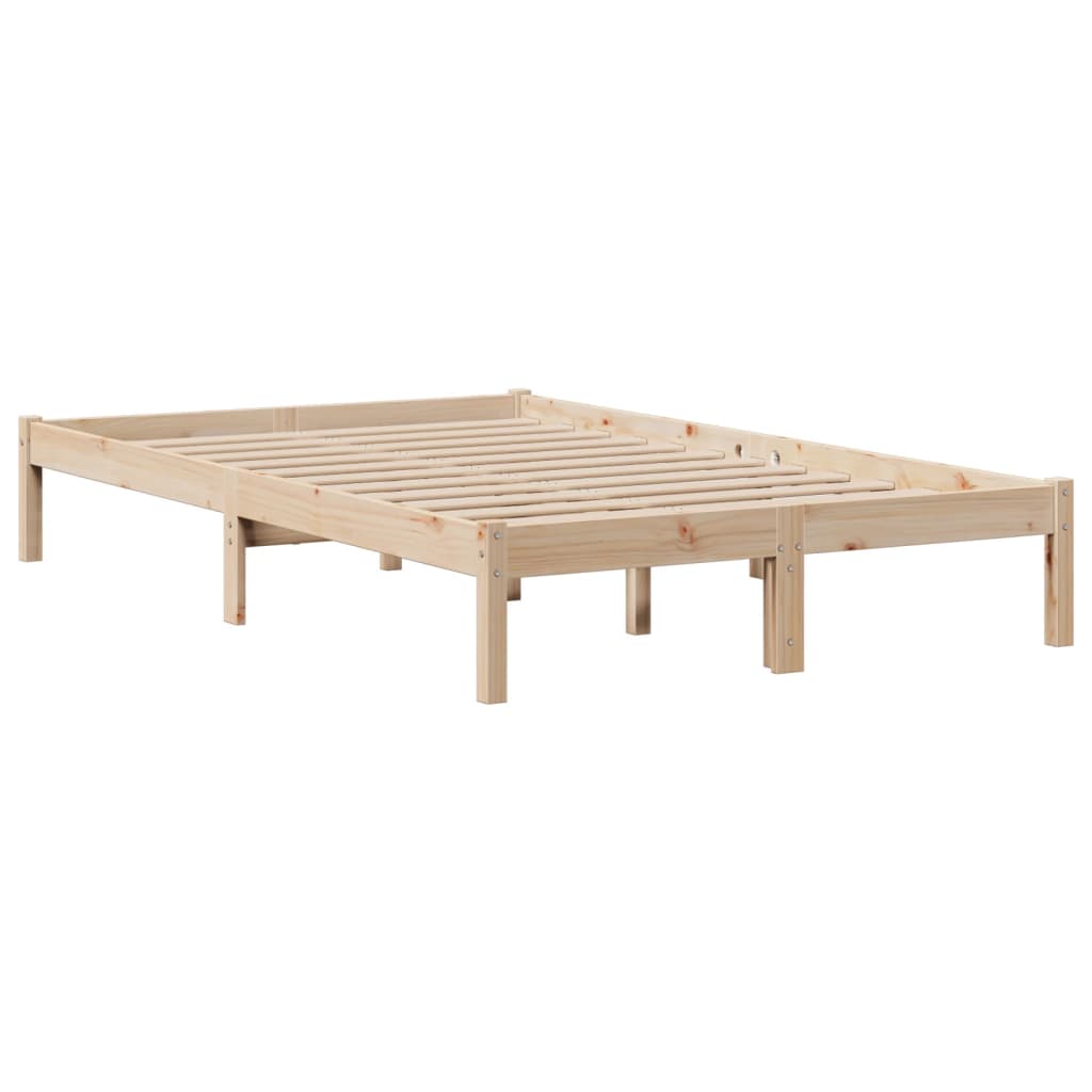 vidaXL Pat cu bibliotecă fără saltea, 135x190 cm, lemn masiv de pin vidaXL Pat cu bibliotecă fără saltea, 135x190 cm, lemn masiv de pin