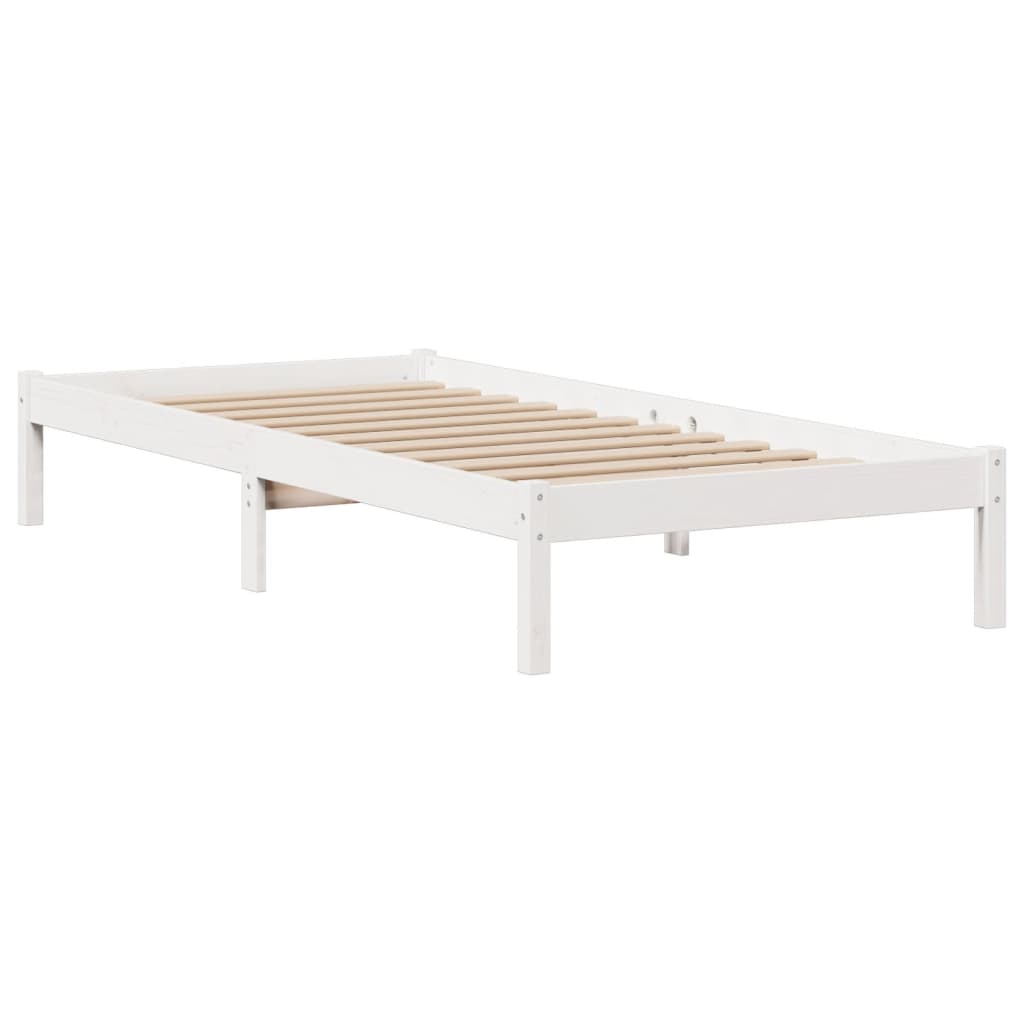 vidaXL Pat cu bibliotecă fără saltea, alb, 90x200 cm, lemn masiv pin vidaXL Pat cu bibliotecă fără saltea, alb, 90x200 cm, lemn masiv pin