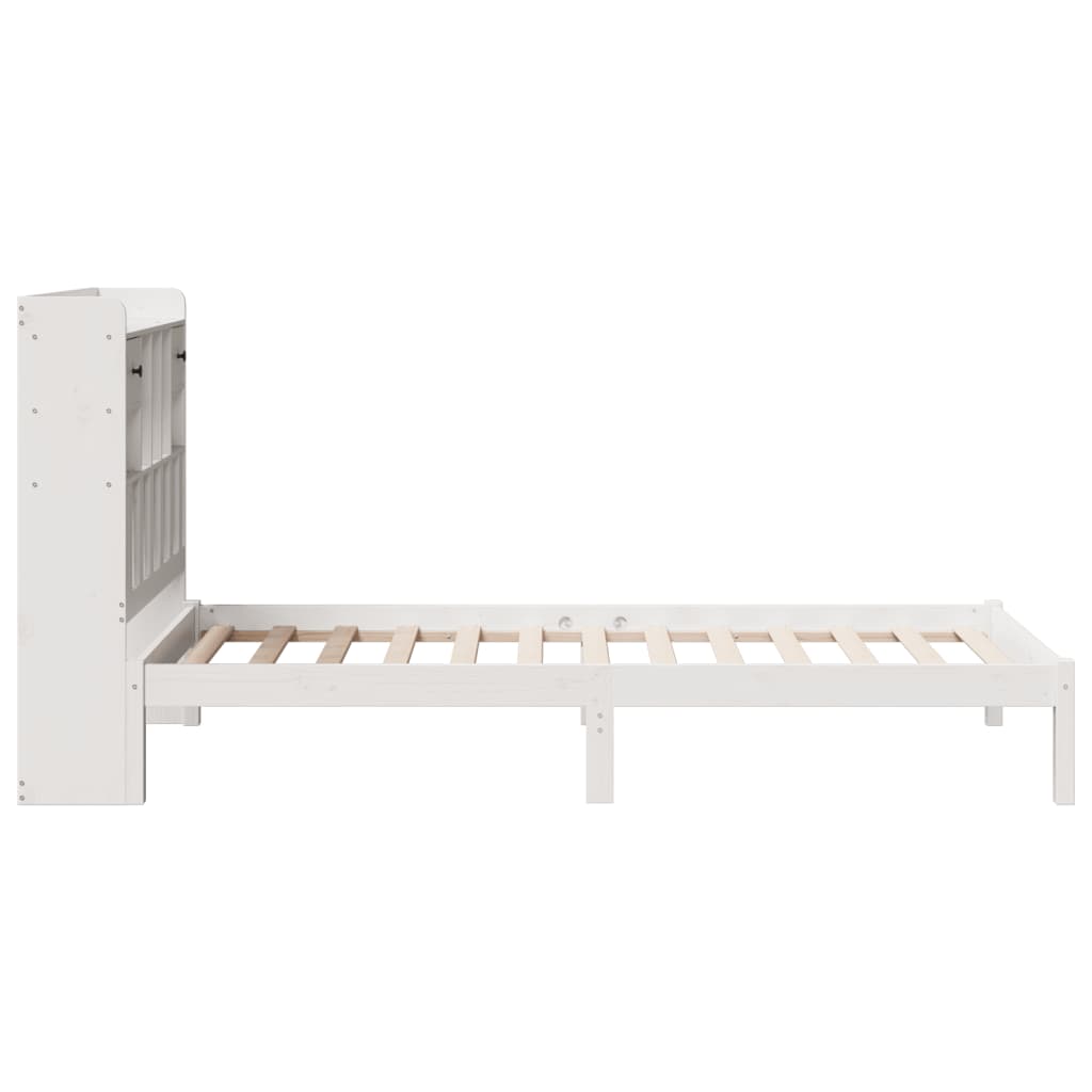 vidaXL Pat cu bibliotecă fără saltea, alb, 90x200 cm, lemn masiv pin vidaXL Pat cu bibliotecă fără saltea, alb, 90x200 cm, lemn masiv pin