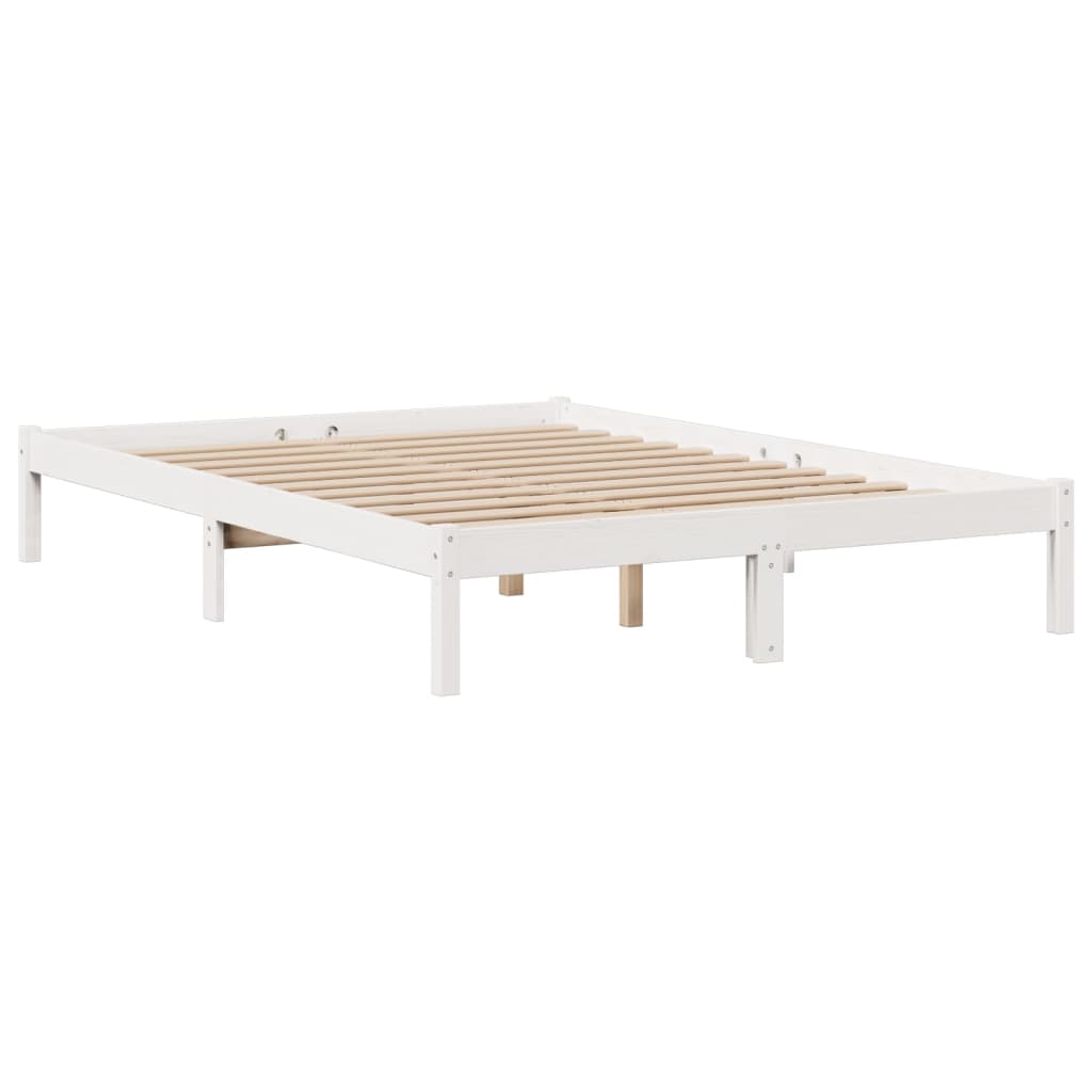 vidaXL Pat cu bibliotecă fără saltea, alb, 160x200 cm, lemn masiv pin
