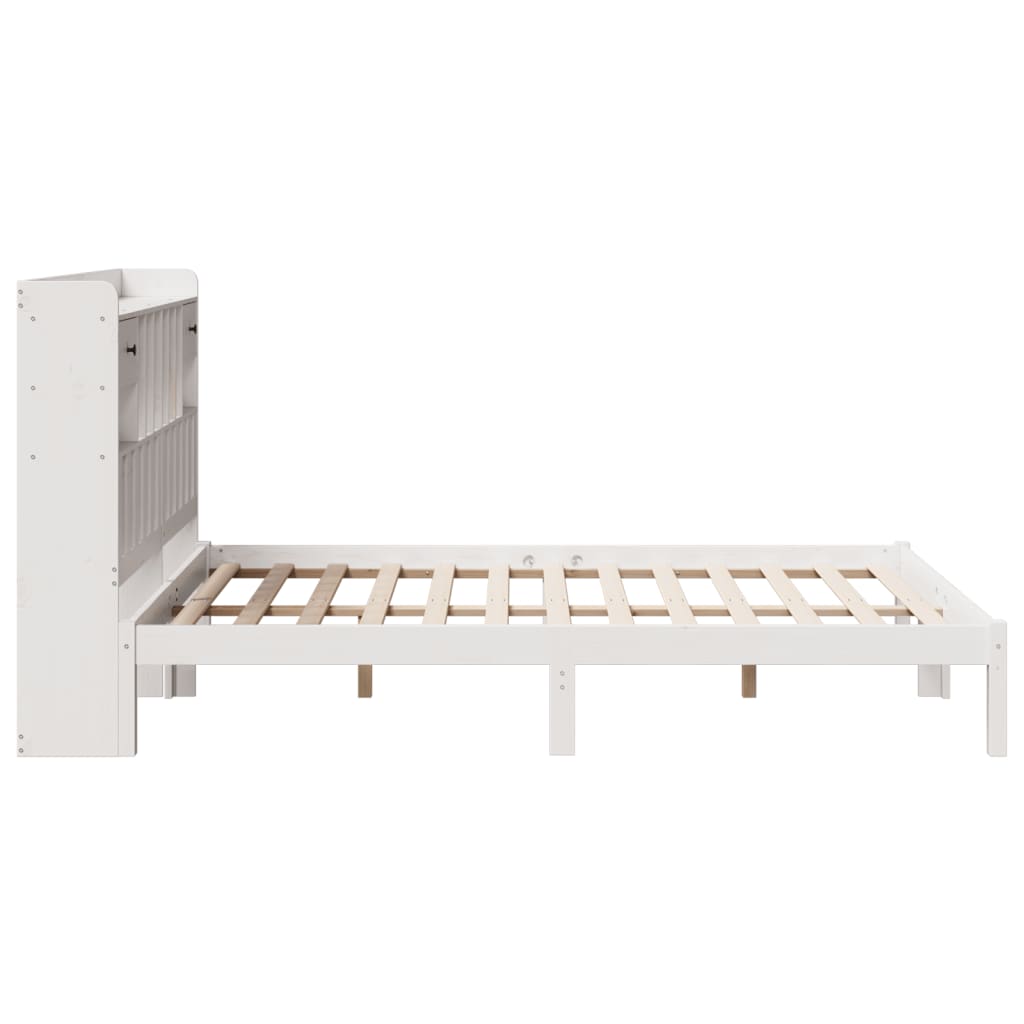 vidaXL Pat cu bibliotecă fără saltea, alb, 160x200 cm, lemn masiv pin