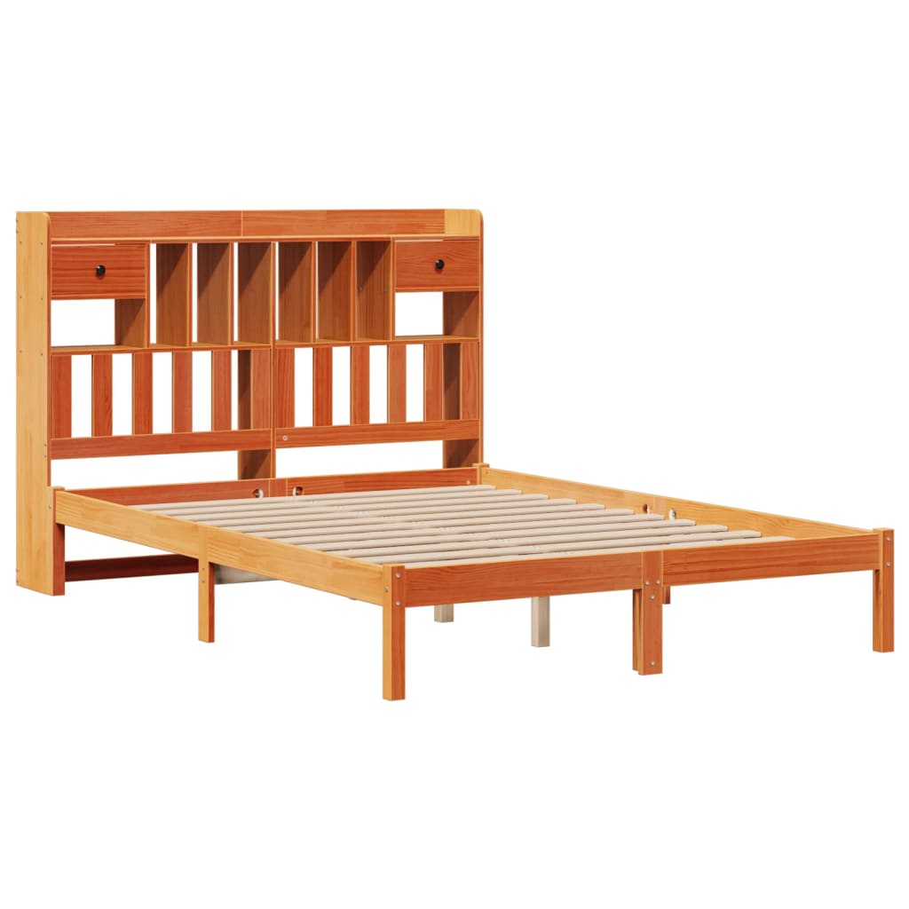 vidaXL Pat cu bibliotecă fără saltea maro 150x200 cm lemn masiv de pin