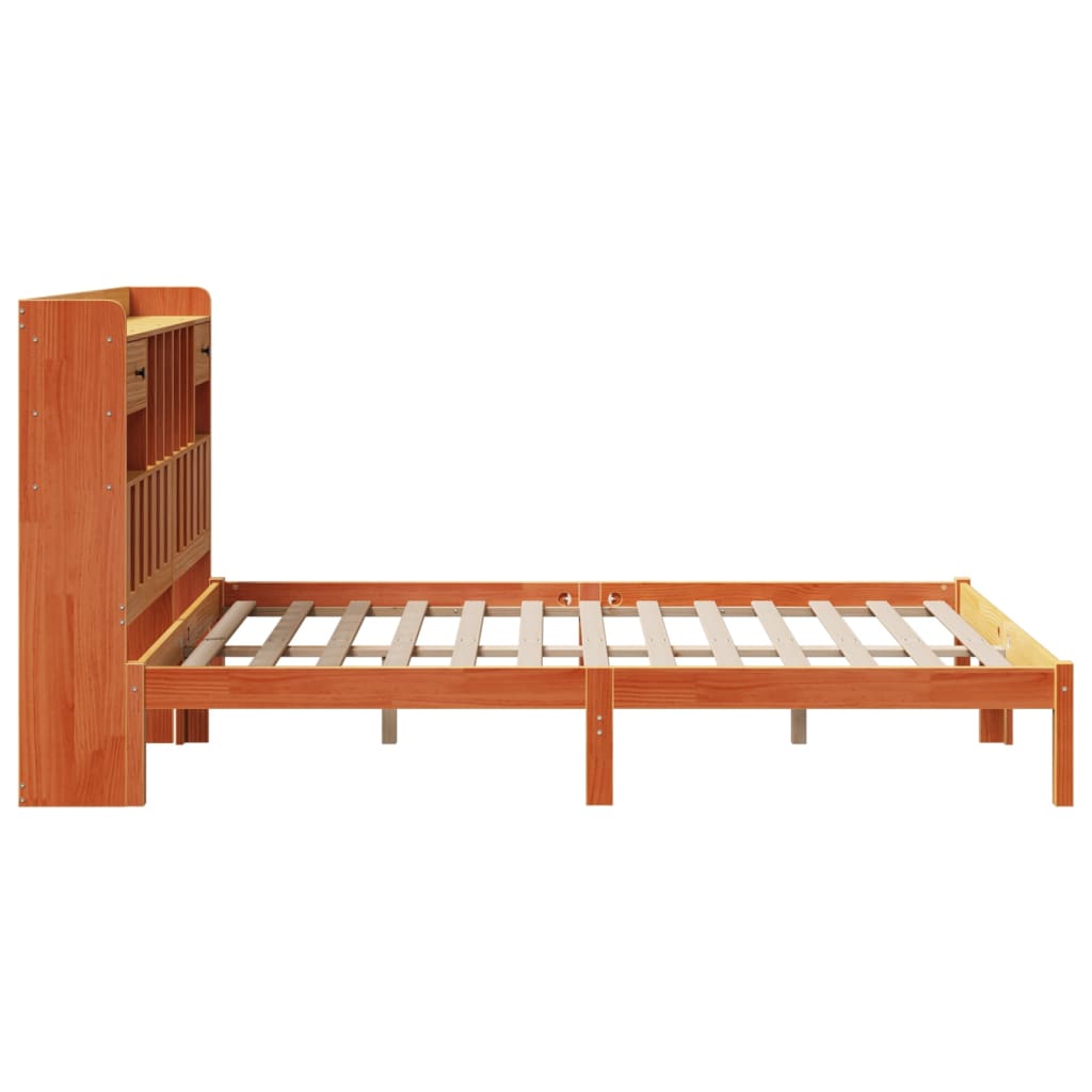 vidaXL Pat cu bibliotecă fără saltea maro 160x200 cm lemn masiv de pin
