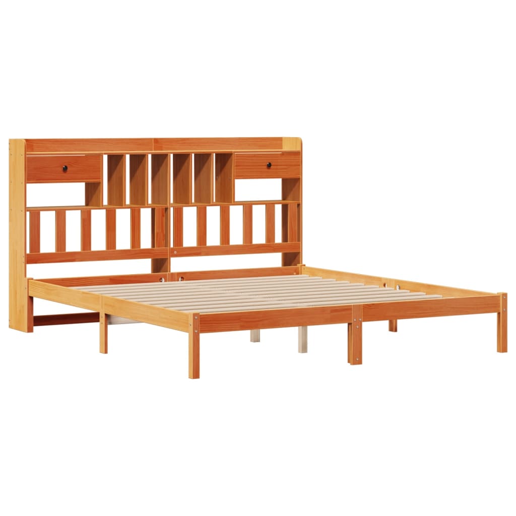 vidaXL Pat cu bibliotecă fără saltea maro 200x200 cm lemn masiv de pin