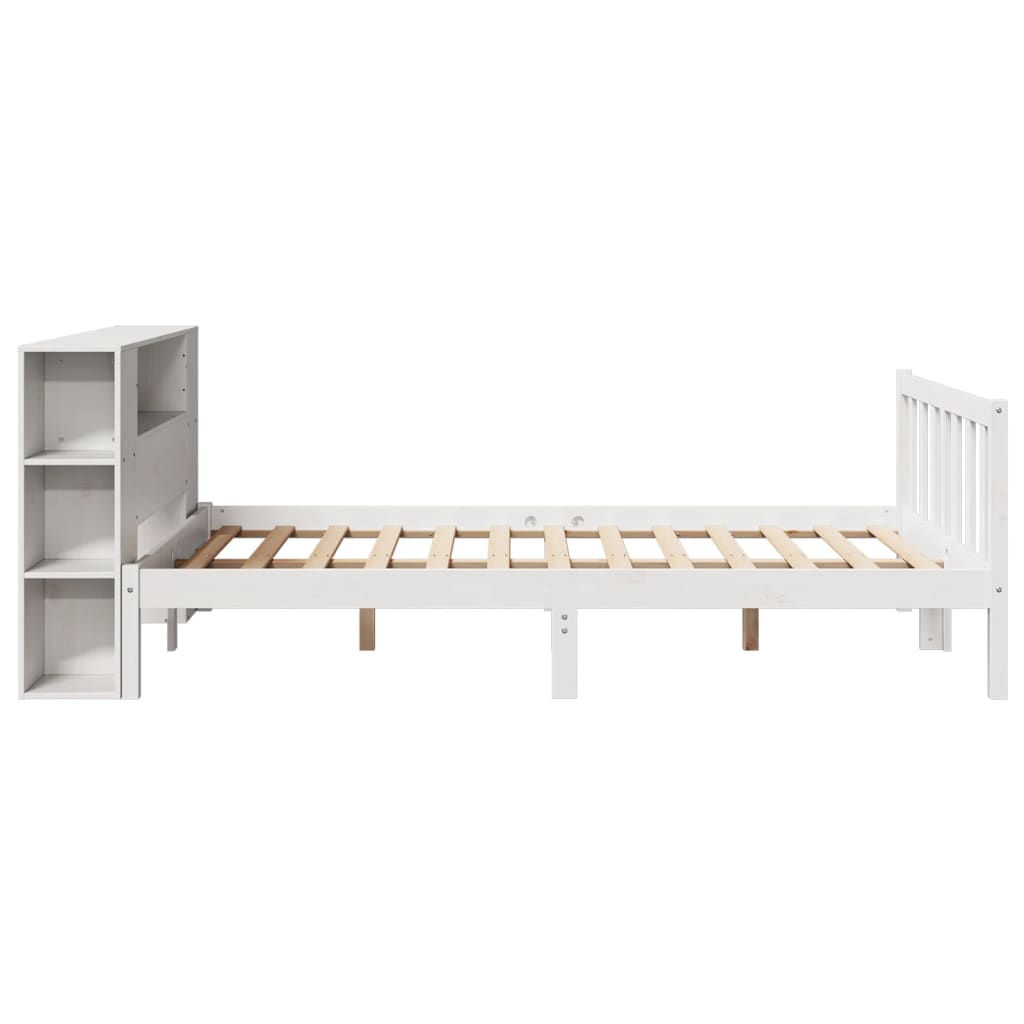 vidaXL Pat cu bibliotecă fără saltea, alb, 120x190 cm, lemn masiv pin vidaXL Pat cu bibliotecă fără saltea, alb, 120x190 cm, lemn masiv pin
