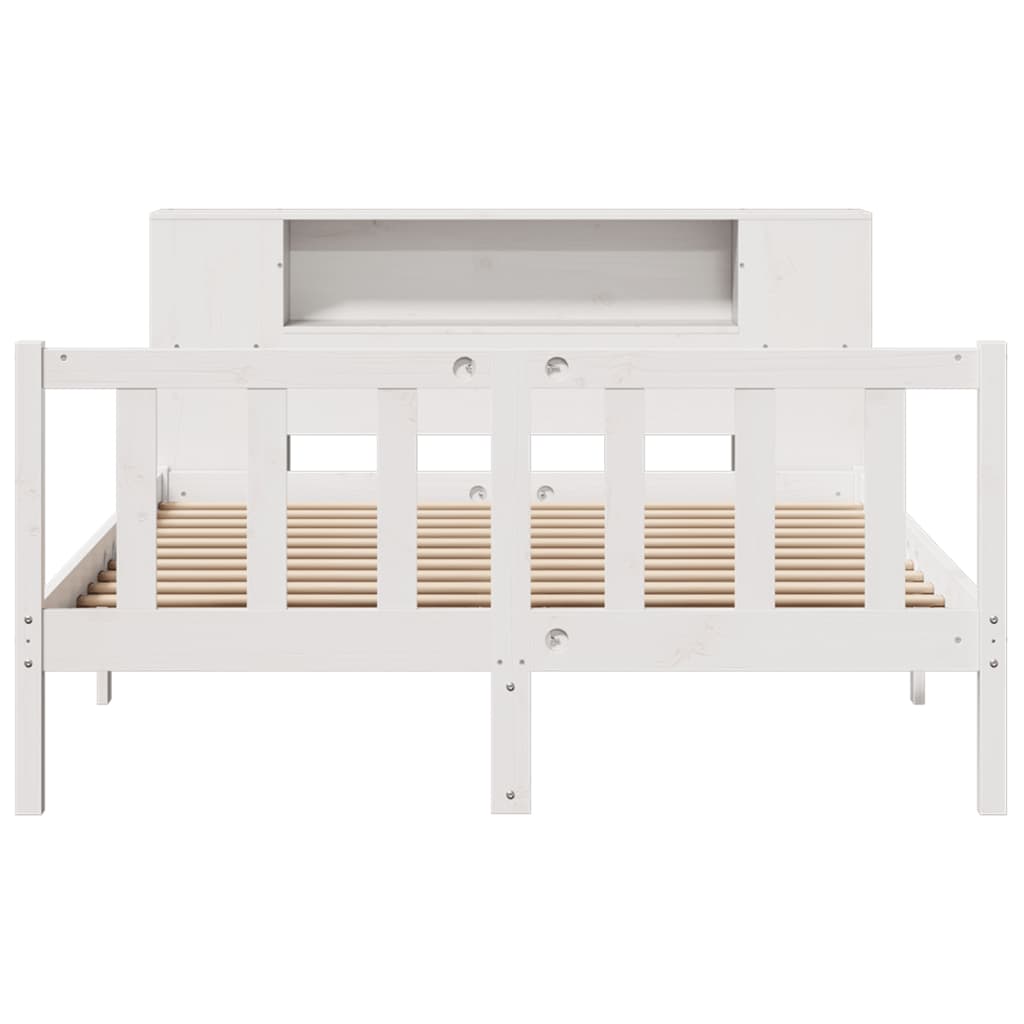 vidaXL Pat cu bibliotecă fără saltea, alb, 140x190 cm, lemn masiv pin